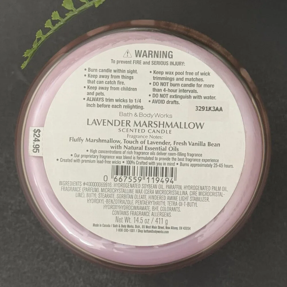 BBW Lavender Marshmallow Bath & Body Works 3 Wick Candle - Picture 10 of 10